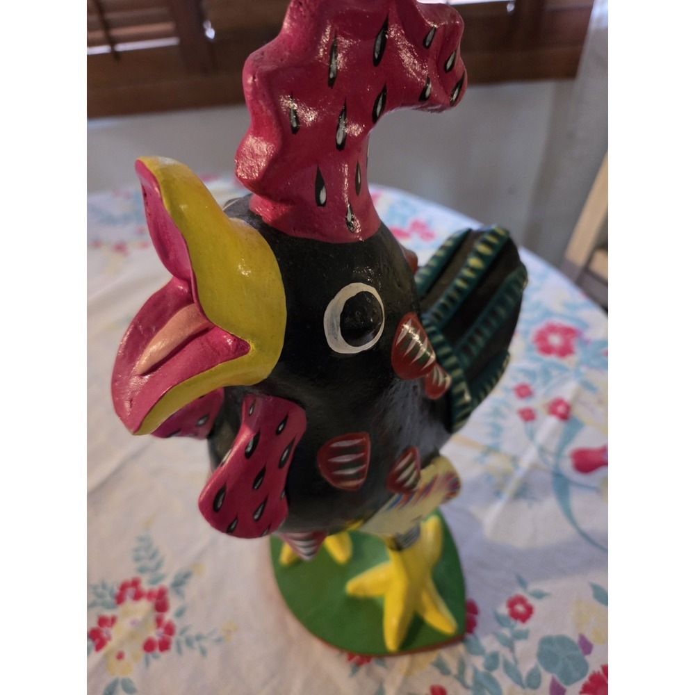Vtg Mexican Painted Ceramic Folk Art Chicken/Rooster 14' Signed Otrega
